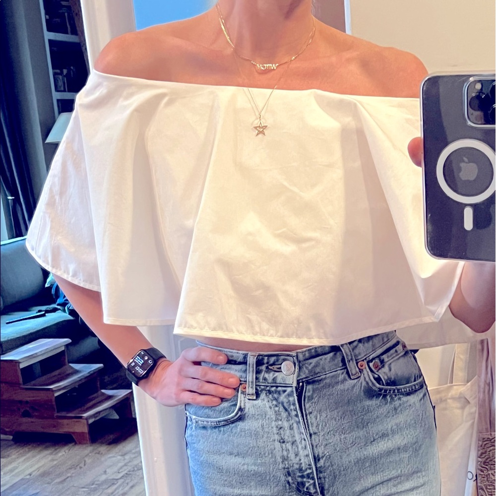 Off-the-Shoulder Midriff White Poet Blouse Neiman Marcus